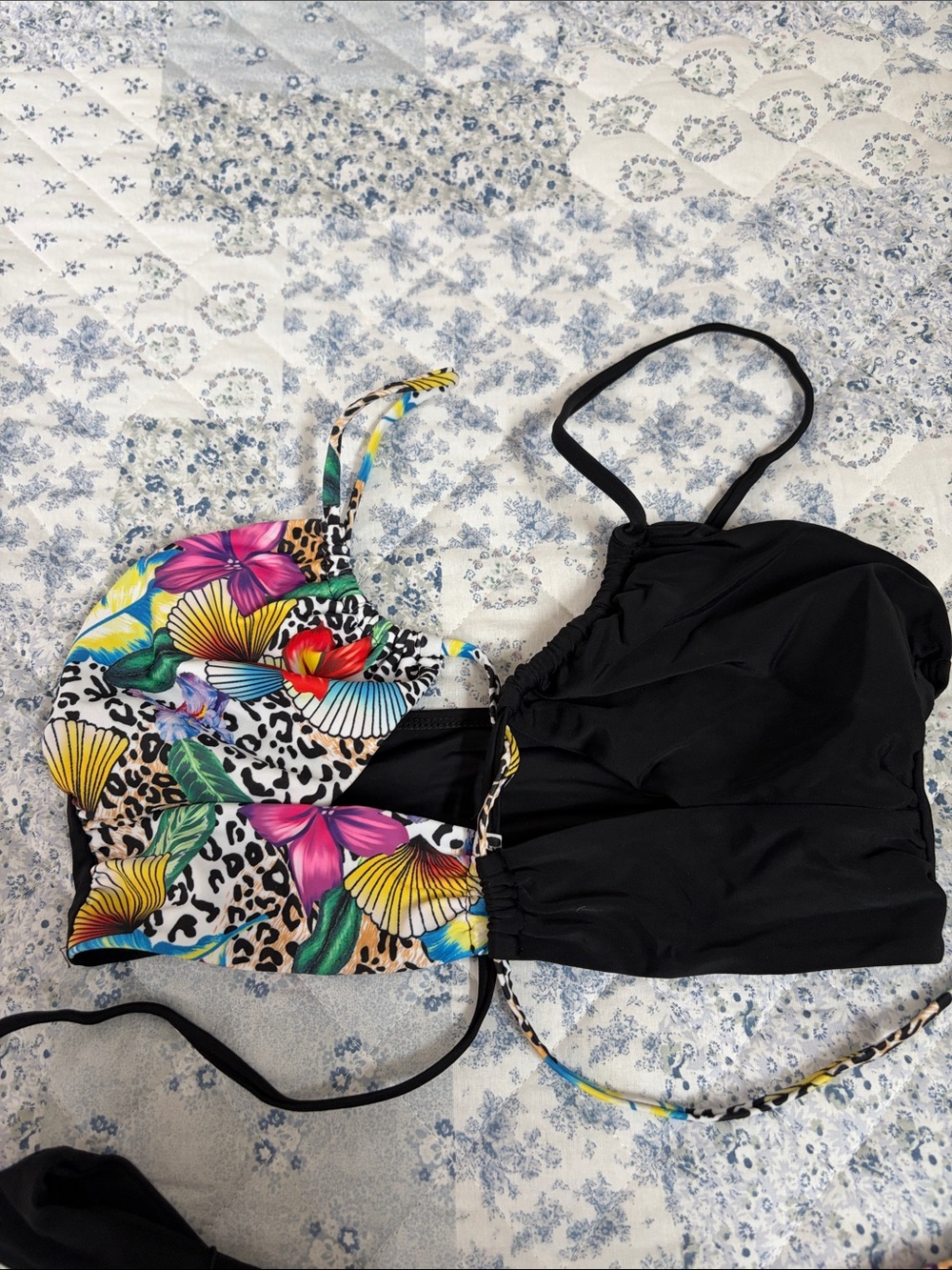 Zaful Black Bikini with Multicolor Floral & Leopard Accents - Picture 4 of 4